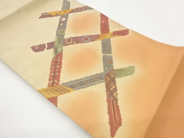 JAPANESE NAGOYA OBI / EMBROIDERY / KINSAI / ABSTRACT FLOWER